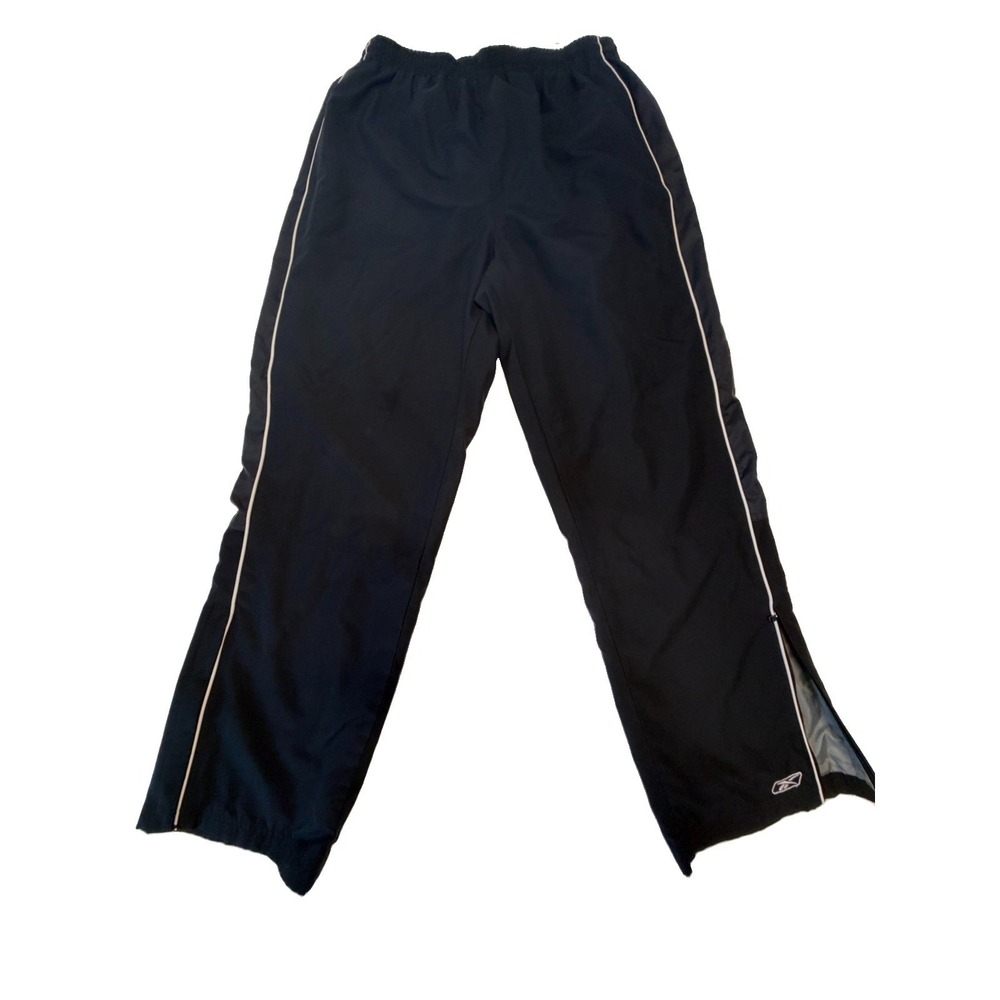 Vintage 90s Reebok Tear Away Track Pants Mens L Black White Piping Basketball